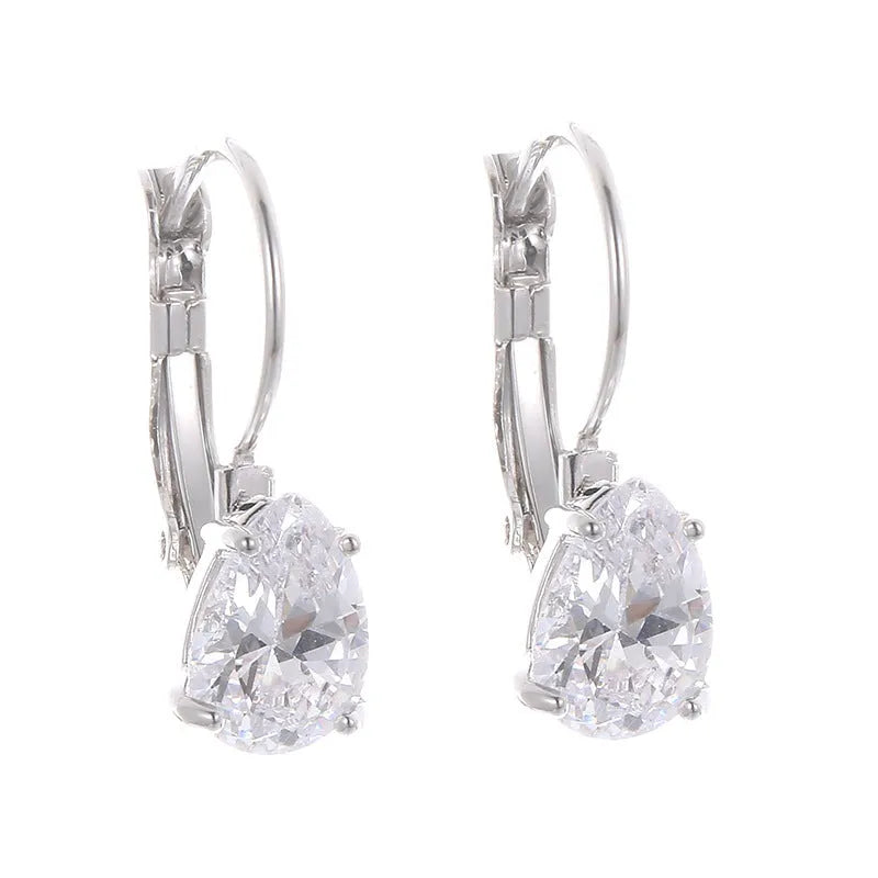 Copper drop-shaped fashion earrings with platinum plating and inlaid gem details.