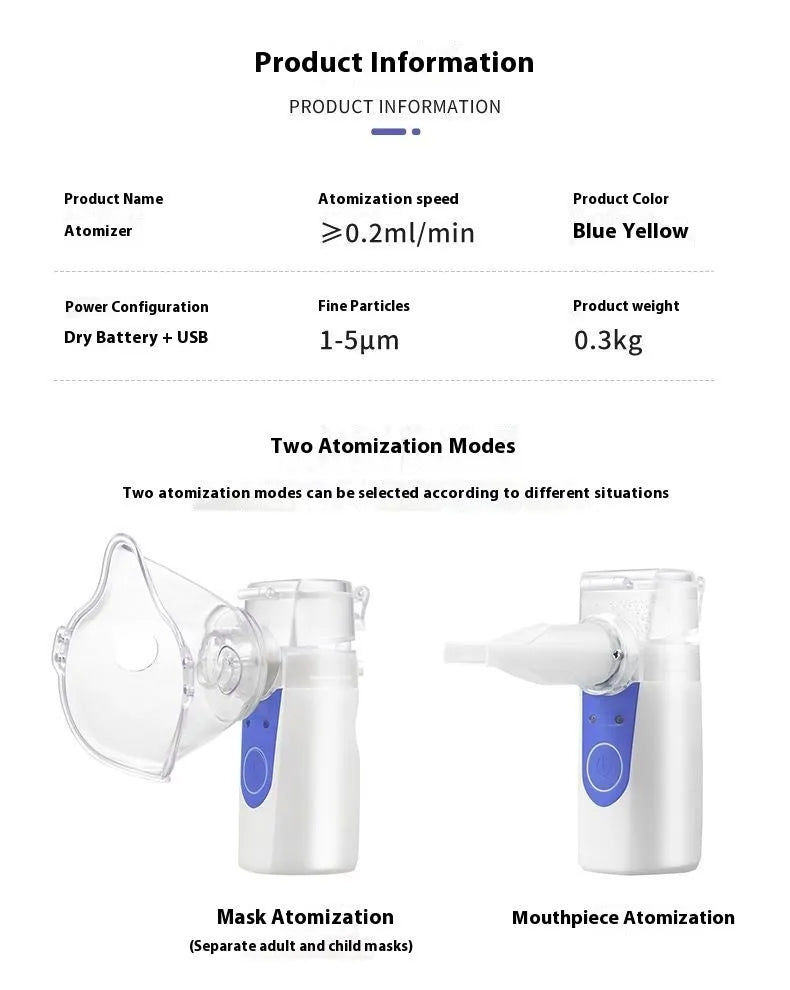 Handheld column-shaped USB nebuliser with plastic housing for portable room humidification