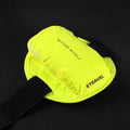 Lightweight reflective running arm bag shown in black, fluorescent yellow, and silver grey colours.
