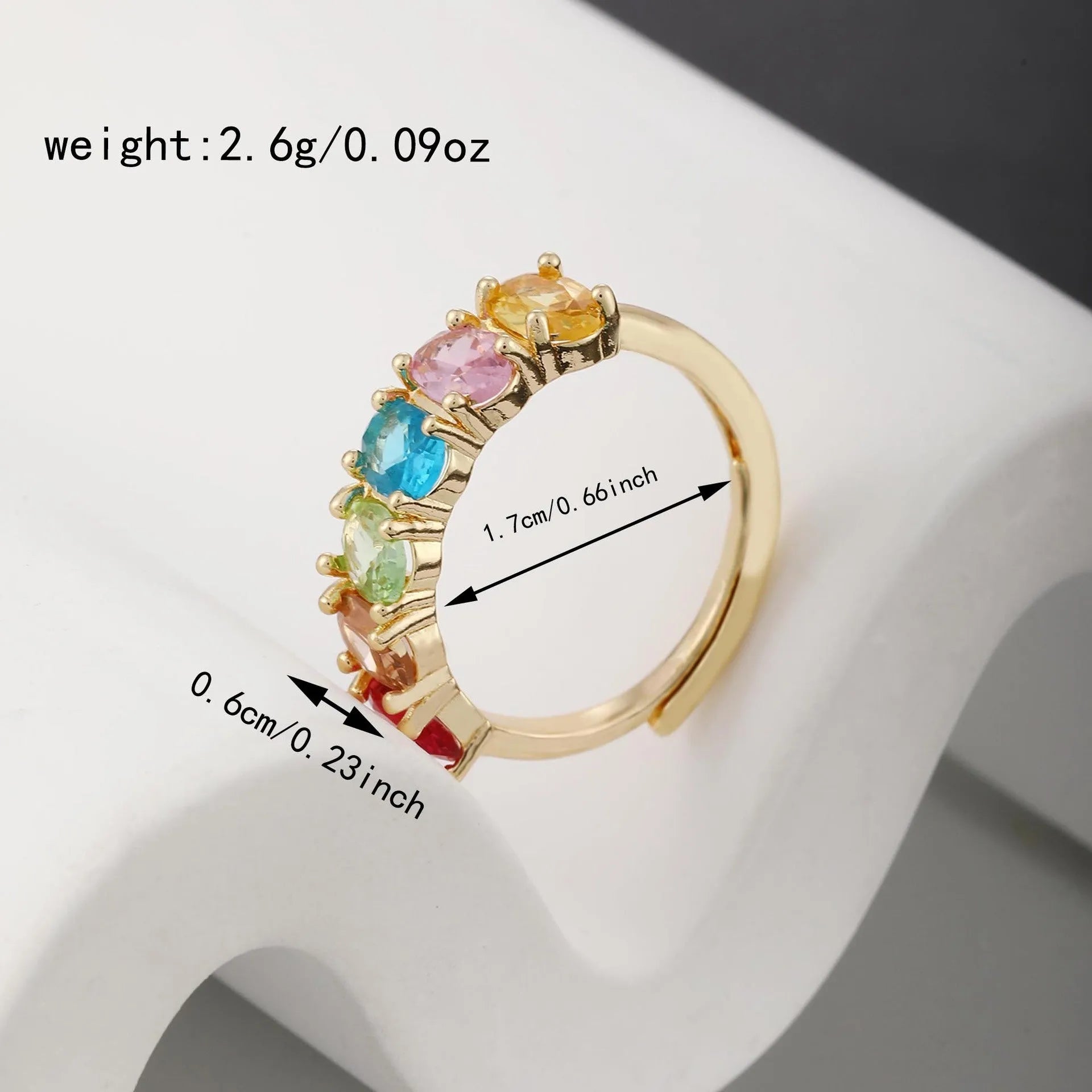 Gold electroplated adjustable zircon ring with simple retro design on copper band