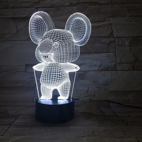 Koala-shaped LED night light showing seven colour options on black base with touch or remote control