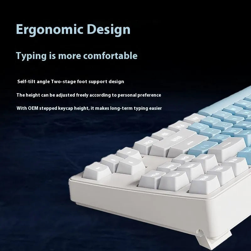 Office Game wireless Bluetooth mechanical keyboard in multiple colour options showing 87-key and 108-key layouts
