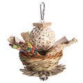 Natural wood parrot gnawing toy showing three chewing options for medium and large birds