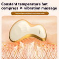 Golden yellow electric scraping board with USB charging port, showing hot compress and vibration massage functions.