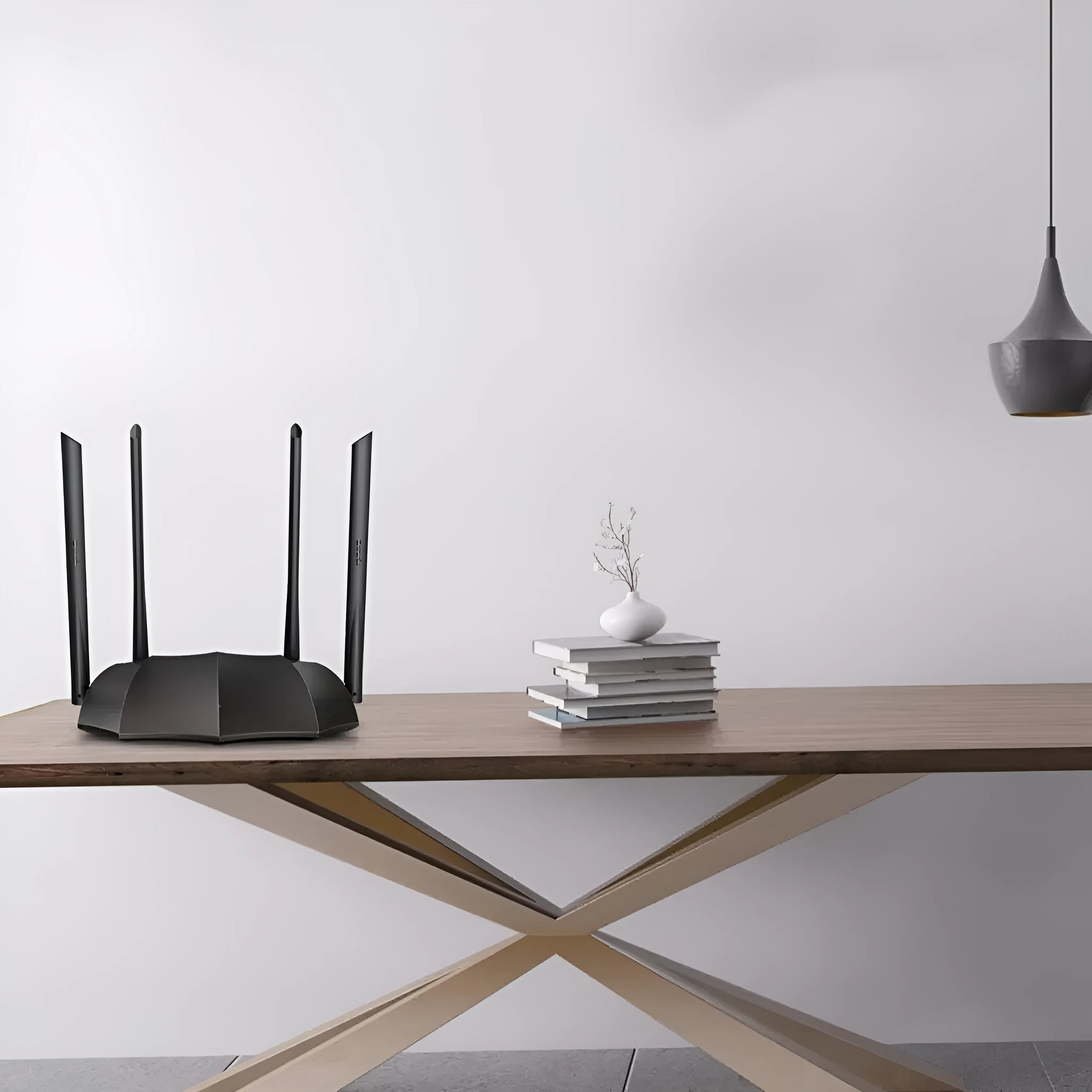 AC8 dual-band wireless router with Gigabit ports measuring 365mm by 286mm by 70mm
