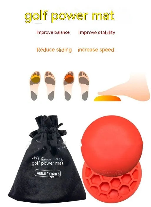 Orange natural rubber golf training mat for swing practice and centre of gravity control