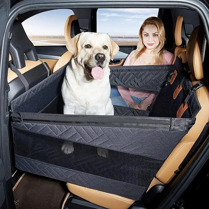 Grey cloth water resistant dog bed measuring 56x56x40cm for car and indoor use