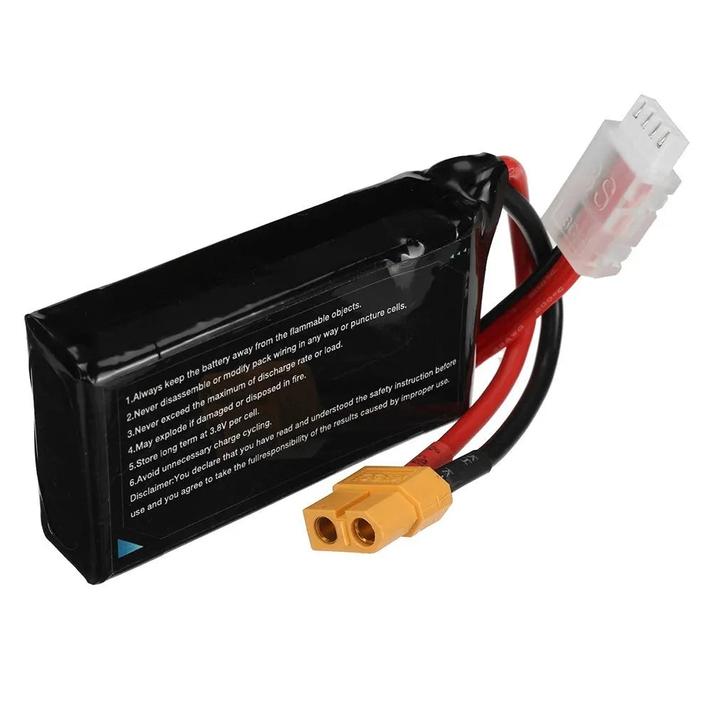 7.4V 1200mAh lithium polymer RC battery with dimensions 15mm by 36mm by 70mm.