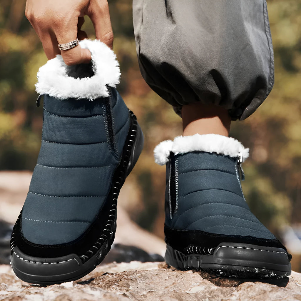 Men's plus size snow boots with round toe and cotton cloth upper in multiple colours