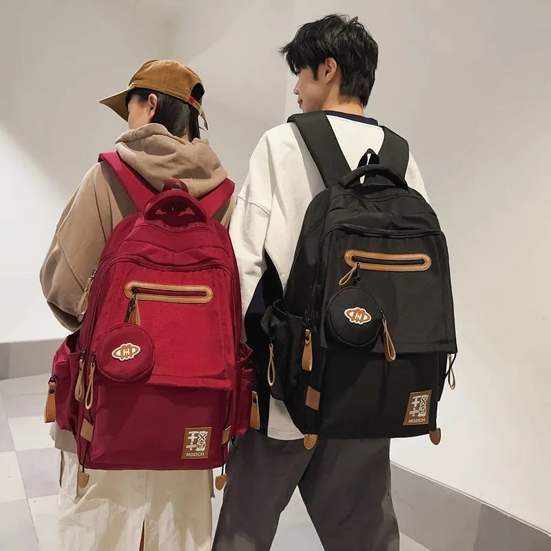 Large capacity nylon school backpack for middle school students in street trend style with curved shoulder straps