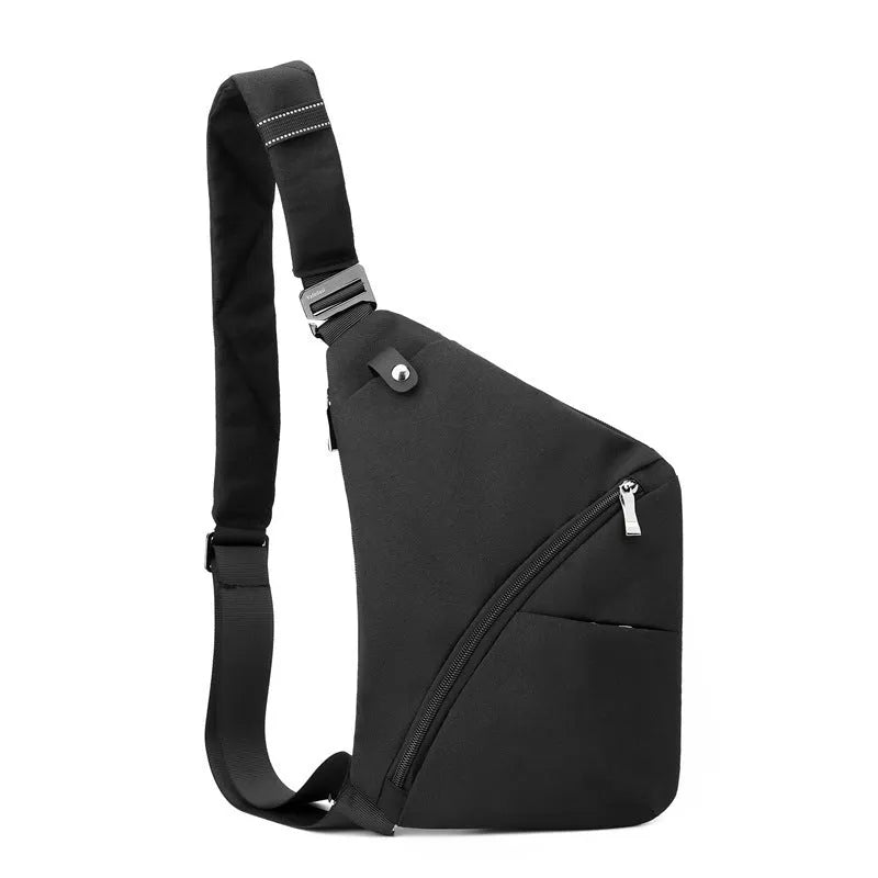 Men's black Oxford cloth single shoulder chest bag with letter detail worn crossbody