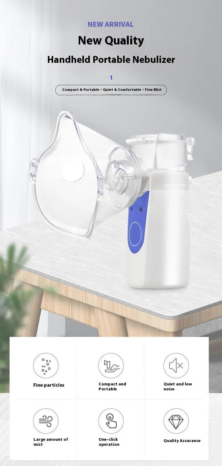 Handheld column-shaped USB nebuliser with plastic housing for portable room humidification