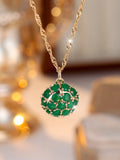 Round emerald and diamond necklace with champagne gold chain 51-60cm length
