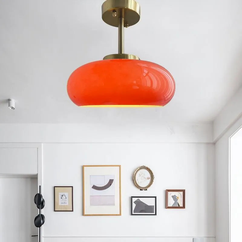 Bauhaus style three-headed pendant light with milk white egg tart glass shades