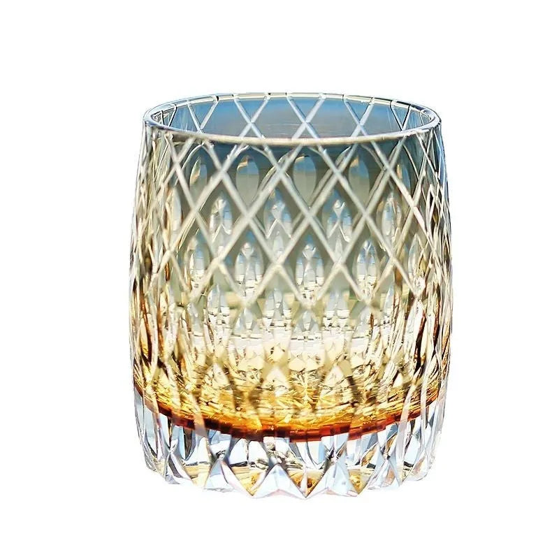 Crystal glass whiskey tumbler Japanese-style carved pattern grey tone 301-400ml capacity single glass
