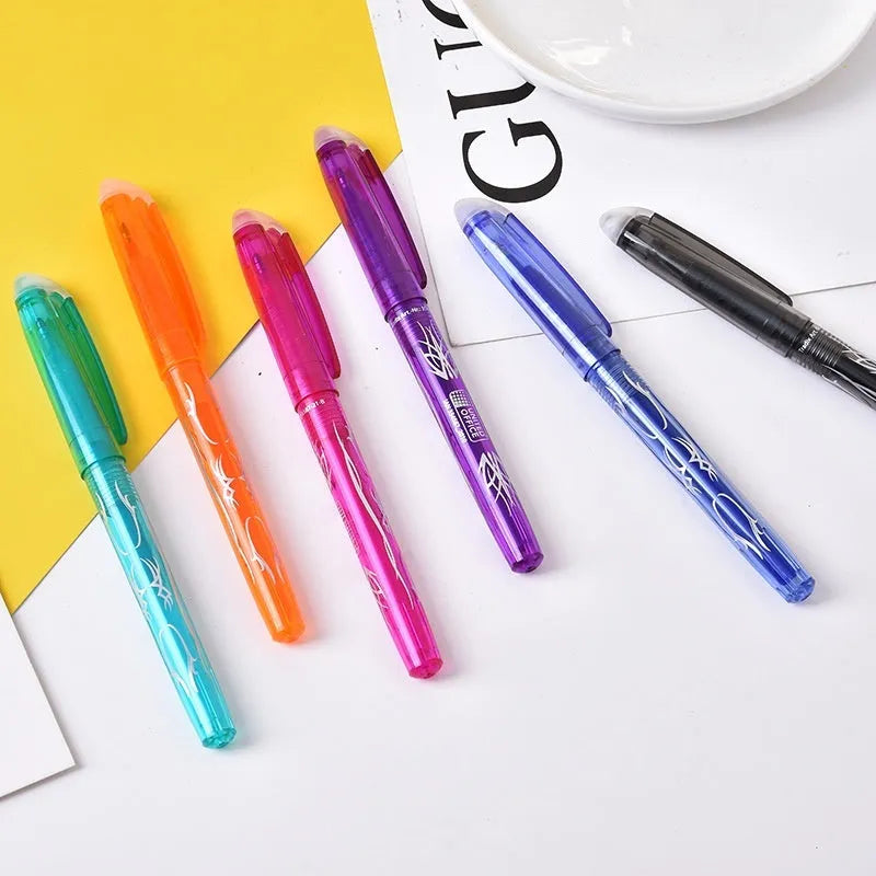 Heat-erasable gel pen with plastic shell and stainless steel nib in 0.5mm or 0.7mm tip options