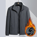 Men's grey Berber fleece coat with stand-up collar and zip-up front