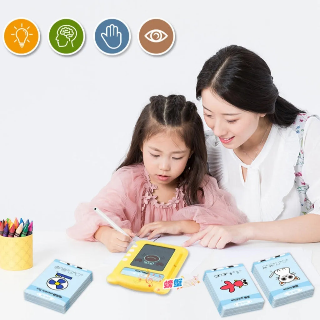 Yellow ABS plastic early education bilingual card learning machine with card sets for letter and stroke recognition