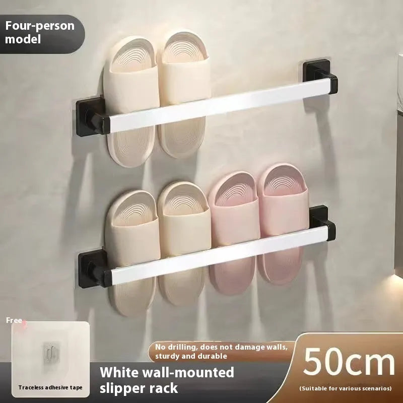 Nordic style wall-mounted bathroom slipper rack with integrated seat in black colour