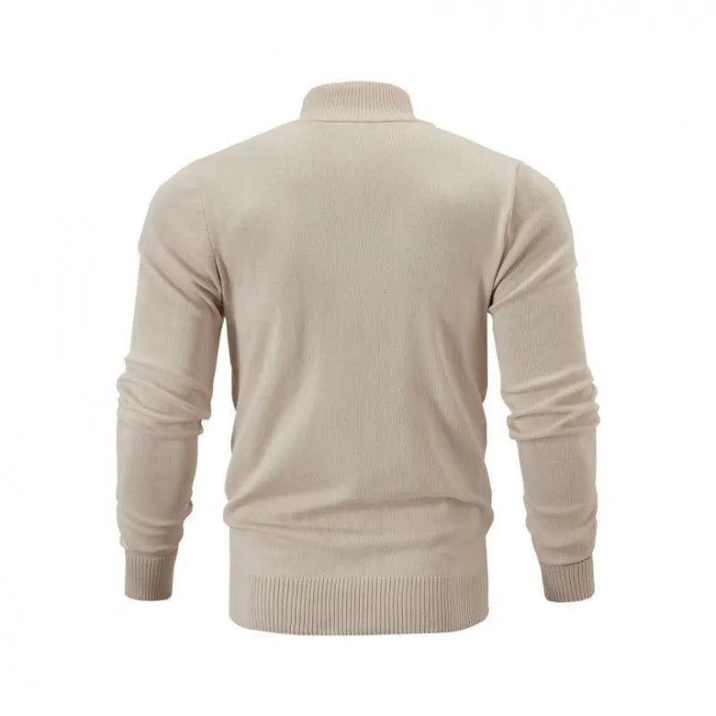A man's casual cotton zip-up hoodie with a stand collar, shown in a solid colour on a hanger.
