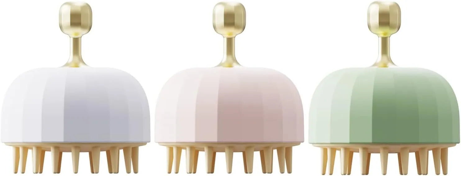 Green silicone pet bath massage brush with dual-sided head and drain holes