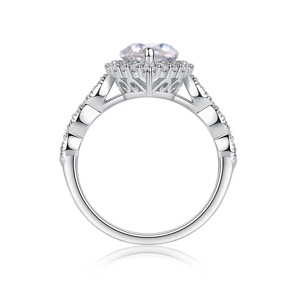 Heartbeat Mirror moissanite wedding ring set S925 silver platinum-plated horse eye shape 7x14mm on display in gift box