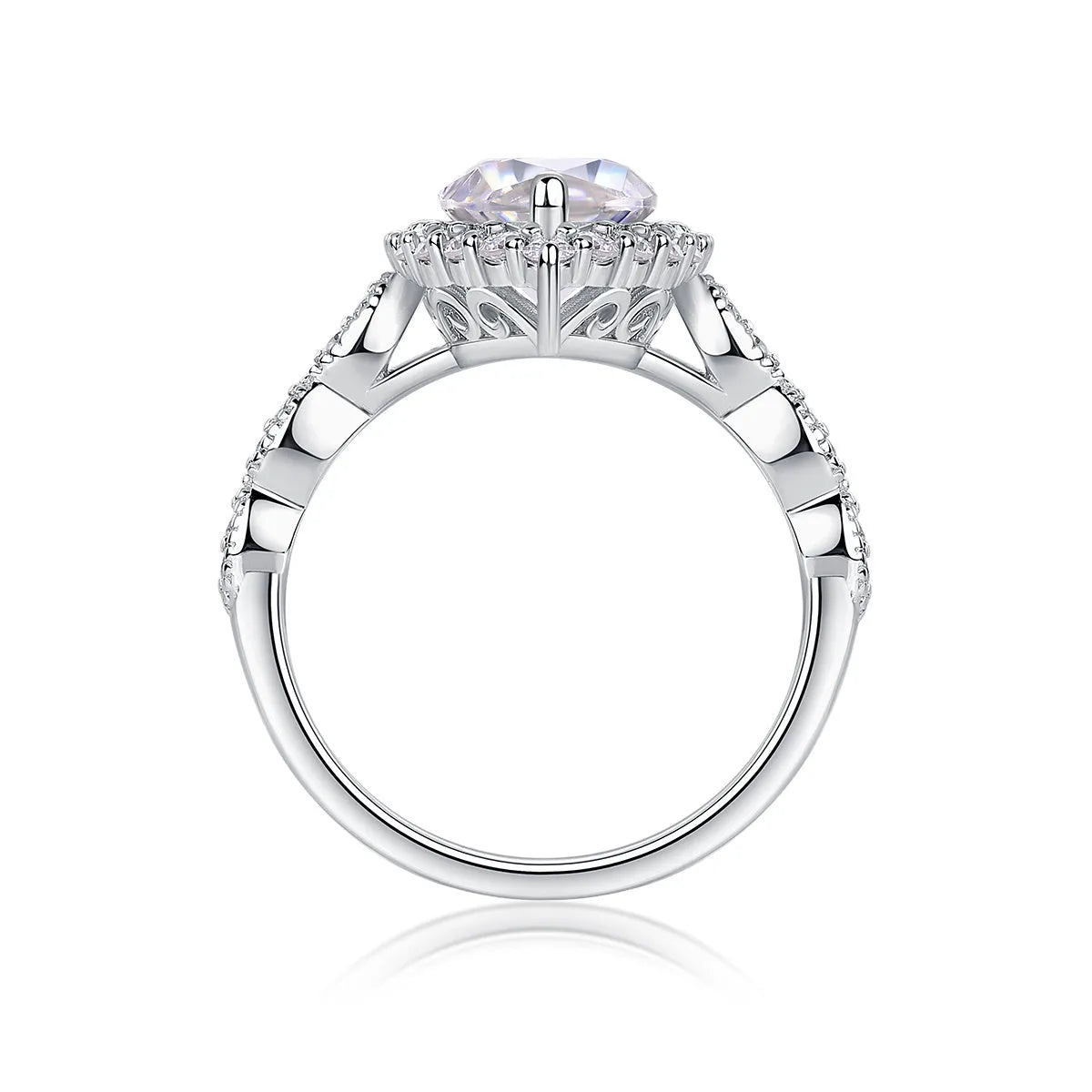 Heartbeat Mirror moissanite wedding ring set S925 silver platinum-plated horse eye shape 7x14mm on display in gift box