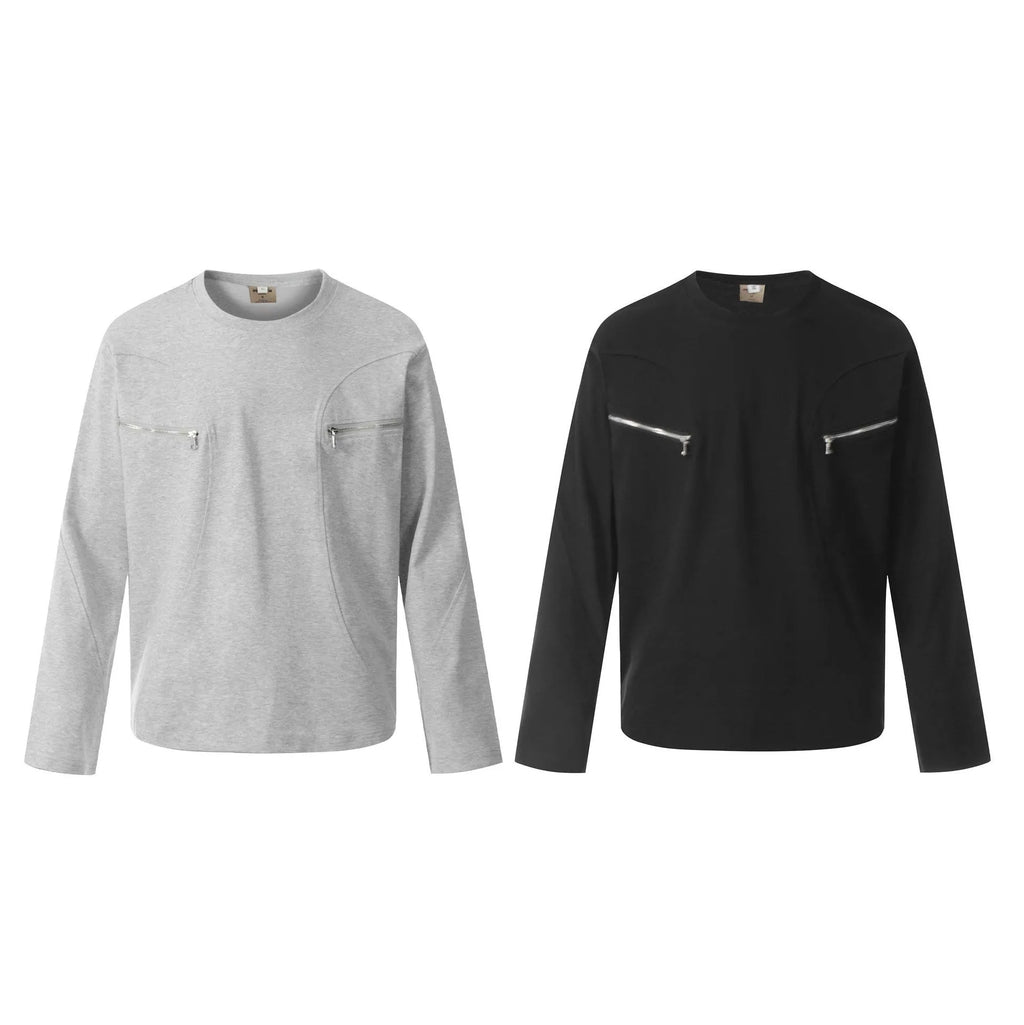 Man modelling a simple black loose-fit long sleeve cotton pullover shirt.