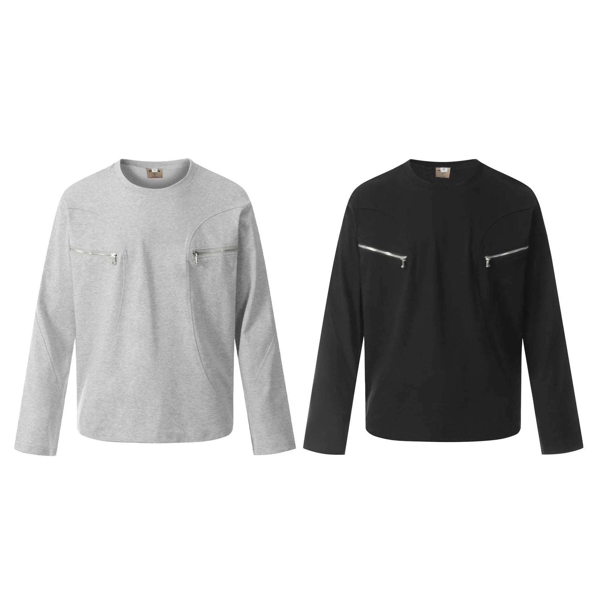 Man modelling a simple black loose-fit long sleeve cotton pullover shirt.