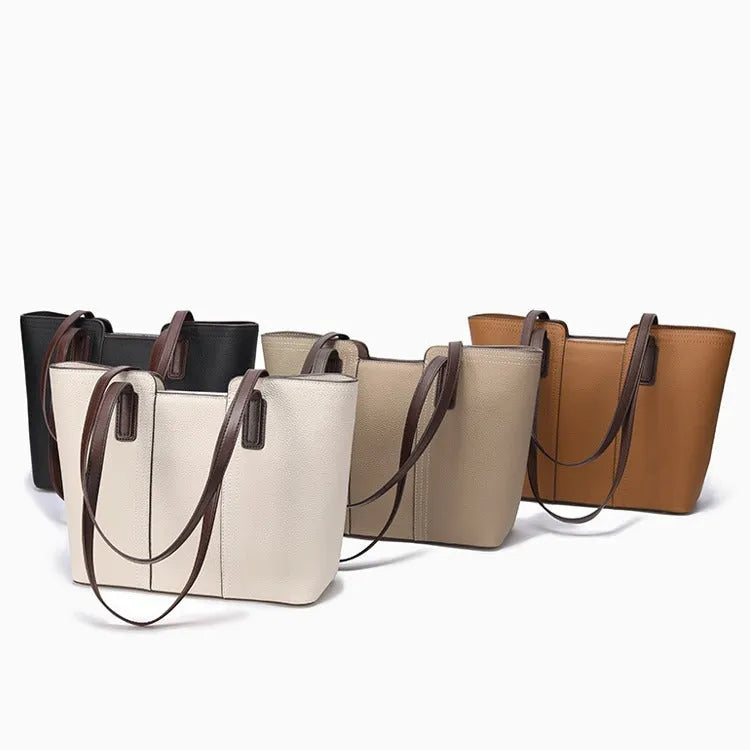 Genuine leather women's shoulder bag in box-type design with sandwich pocket and mobile phone compartment