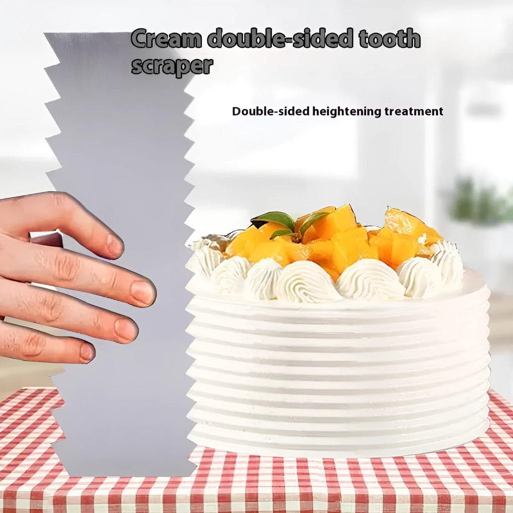 Stainless steel cake cream scraper with polygon pattern designs for textured icing decoration