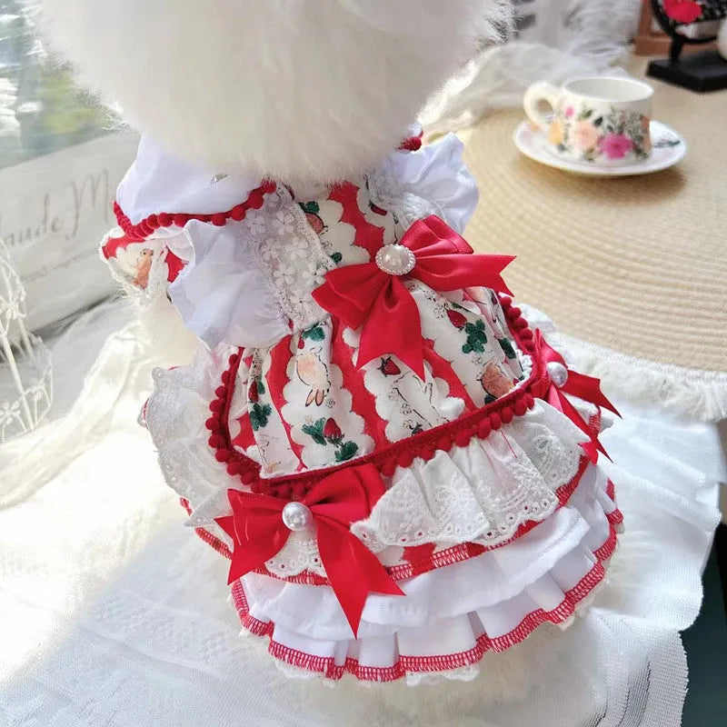 Rabbit skirt princess style dog costume in polyester shown in multiple sizes from XS to XL.