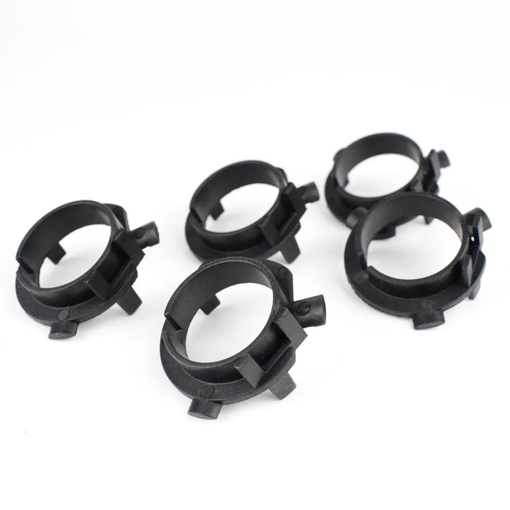 White ABS plastic car LED headlight bulb holder bracket, 3.8 by 3.7 cm.
