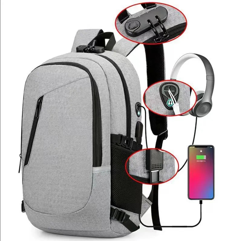 Street-style grey Oxford cloth computer backpack with 20-35 litre capacity for daily use.