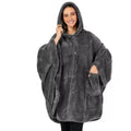Thickened hooded bathrobe in polyester shown in black, dark grey, and pink colour options.