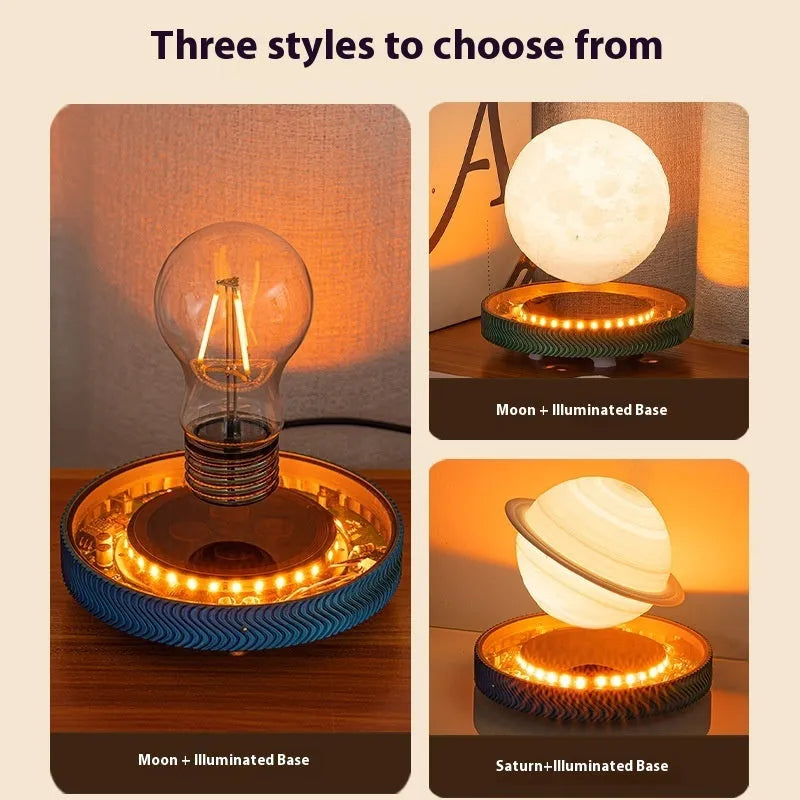 Magnetic suspension moon night lamp with floating 3D printed celestial ornament