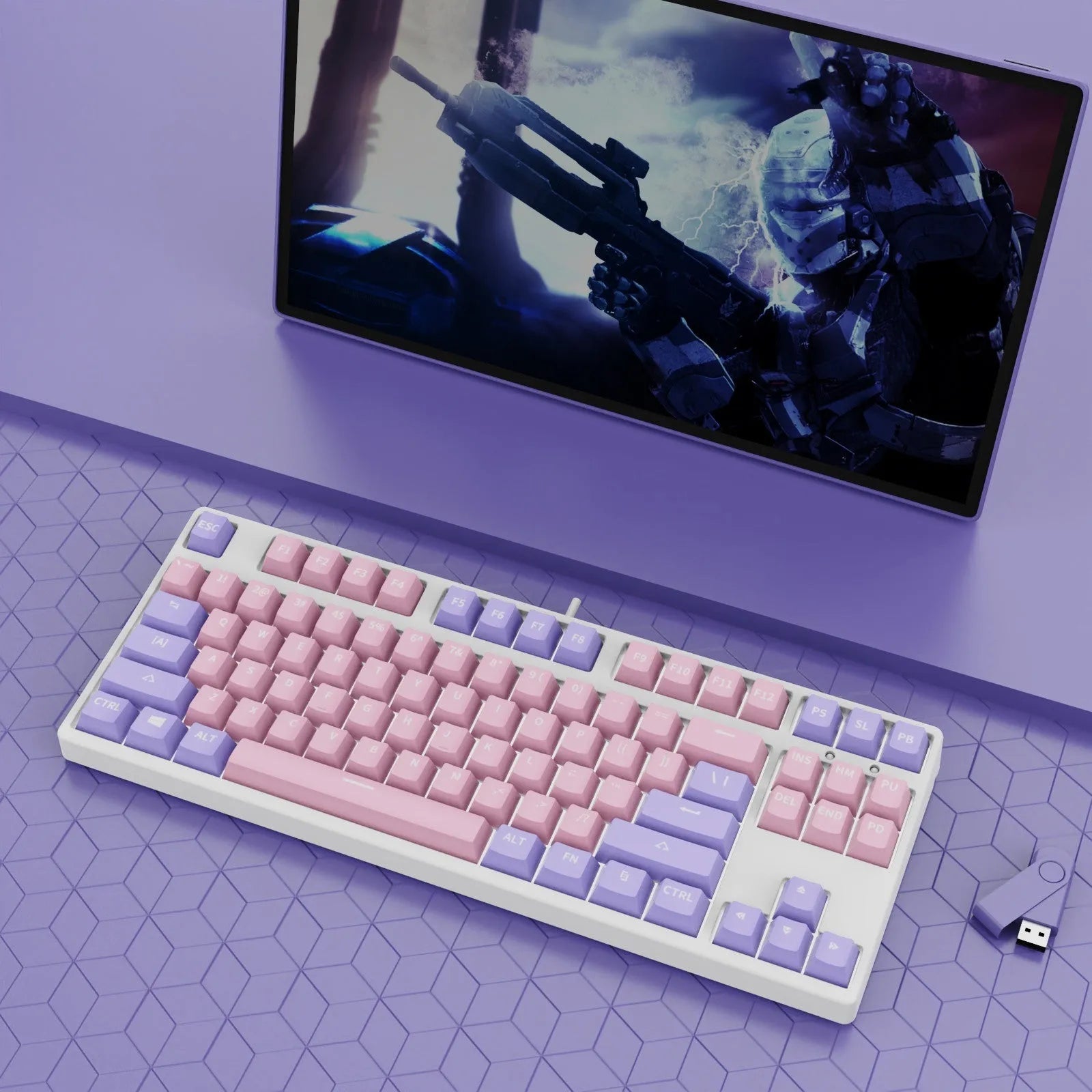 87 key wired mechanical gaming keyboard with two-colour keycaps and metal construction