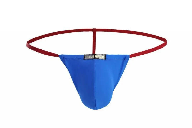 Ice silk nylon T-back men's underwear in solid blue colour