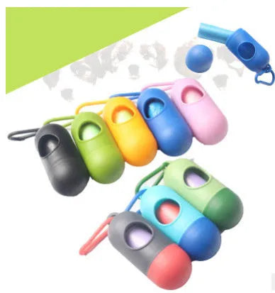 Compact dog waste bag dispenser with clip hook showing Velcro fastening for securing waste bag rolls