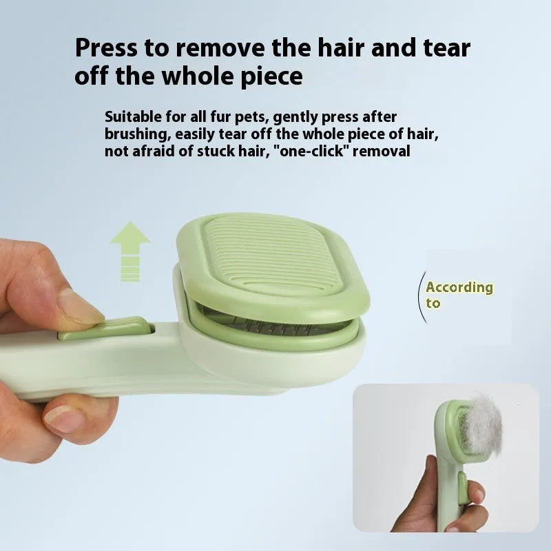 Large pet grooming comb with one-click button in light green, pink, or light grey colour options