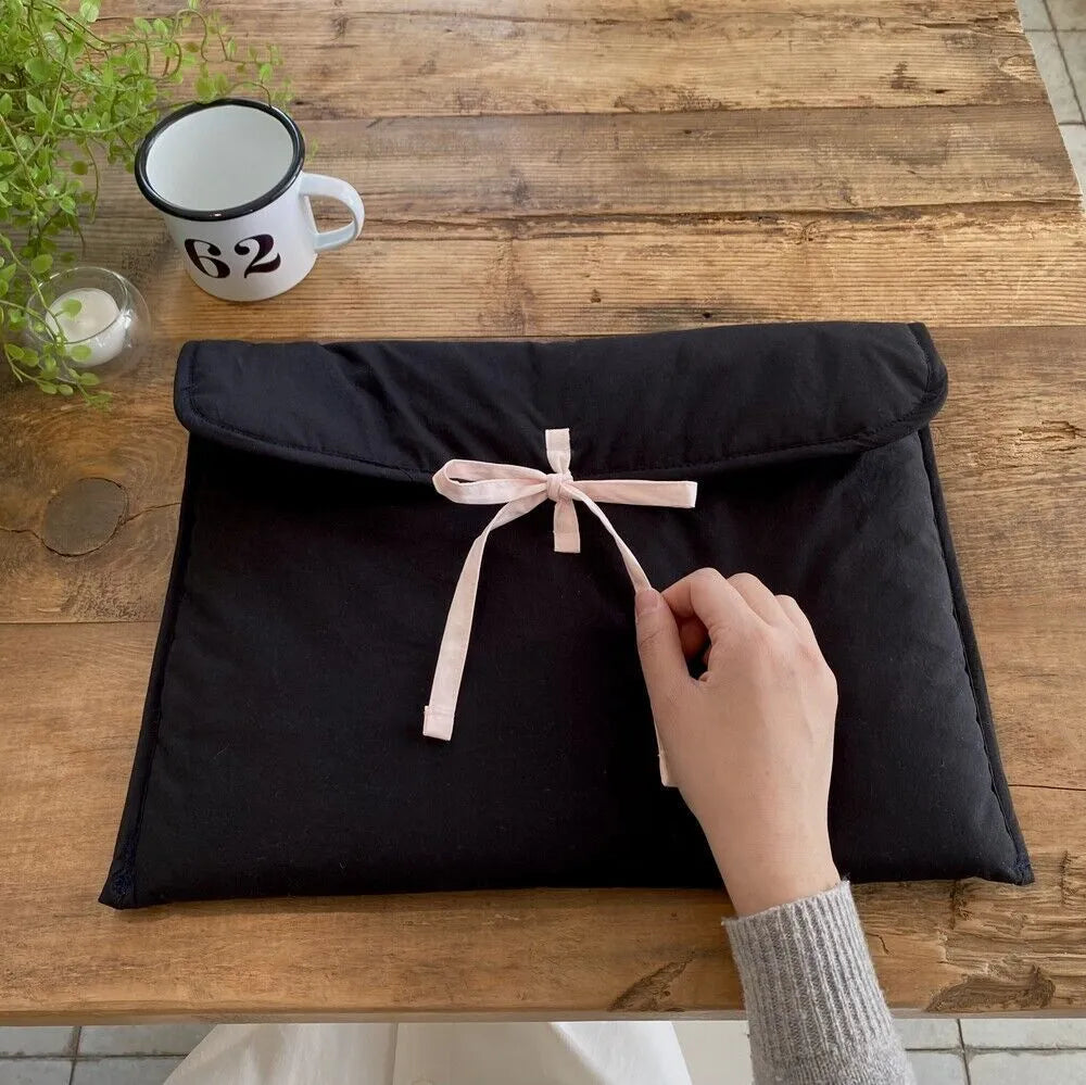 Women's black and white quilted computer bag with ballet bow and striped pattern for 11-inch or 13-14 inch laptops