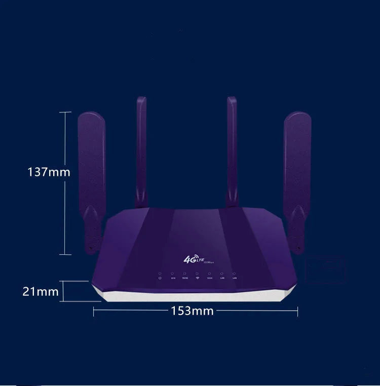 Blue 4G and wired dual-mode router with four adjustable external antennas
