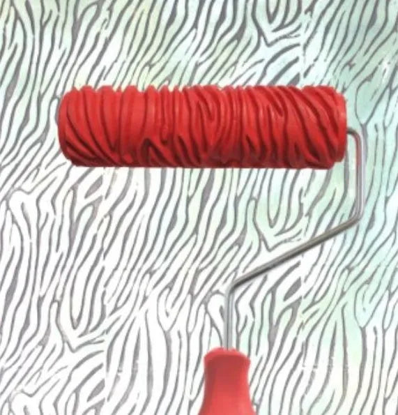 Red 7 inch texture paint embossing roller with rubber patterned head for DIY wall relief patterns
