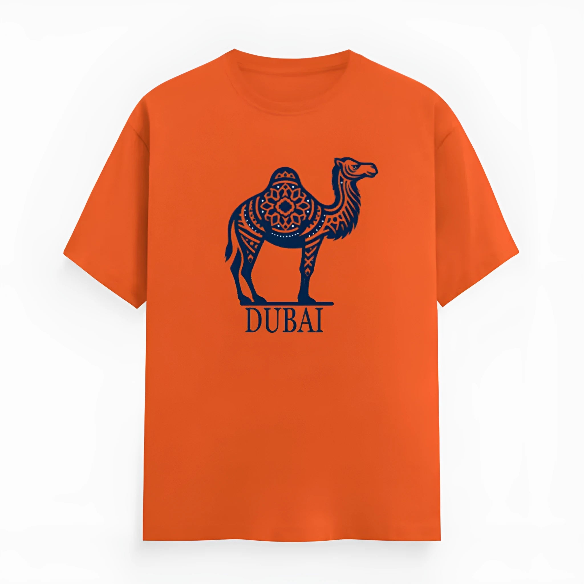 Orange cotton summer t-shirt with loose fit and short sleeves on hanger