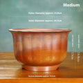 Indoor antique carved purple sand ceramic bonsai pot in classical style with wood burning finish.