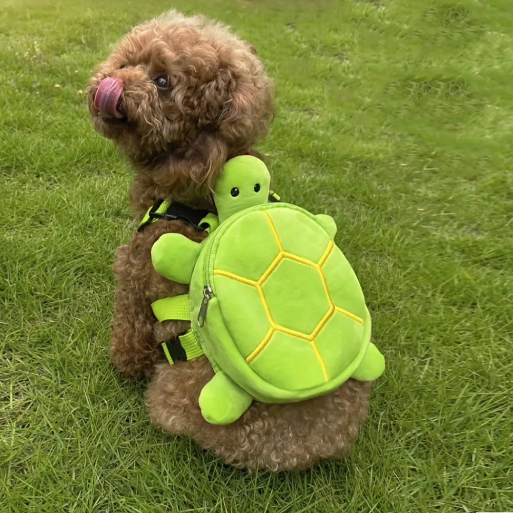 Cartoon turtle shape dog backpack harness vest with metal zipper in velvet material