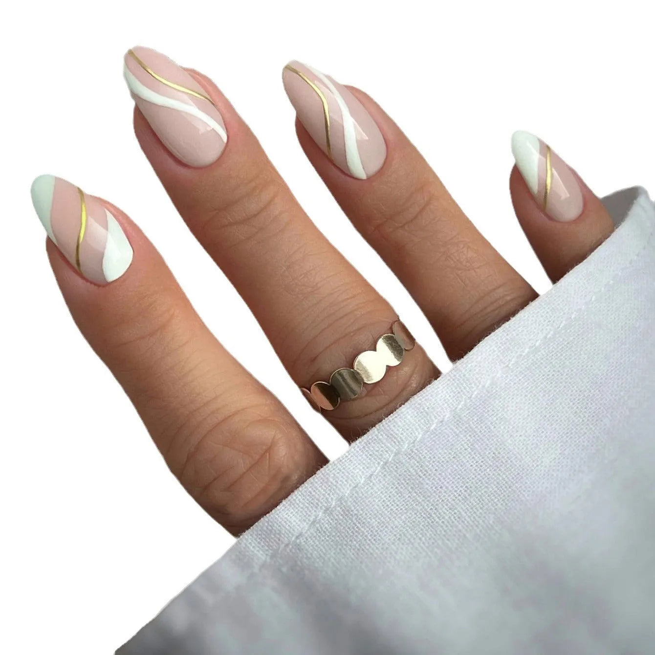 Golden lines plaid pattern wearable nail stickers with pre-applied jelly glue adhesive