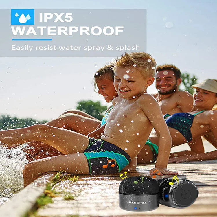 Black waterproof portable Bluetooth speaker with compact mini pocket-sized design