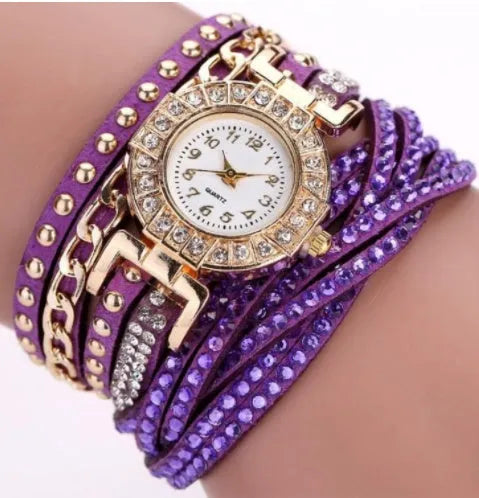 Fashion ladies twist braided quartz watch with 28mm dial and screw crown
