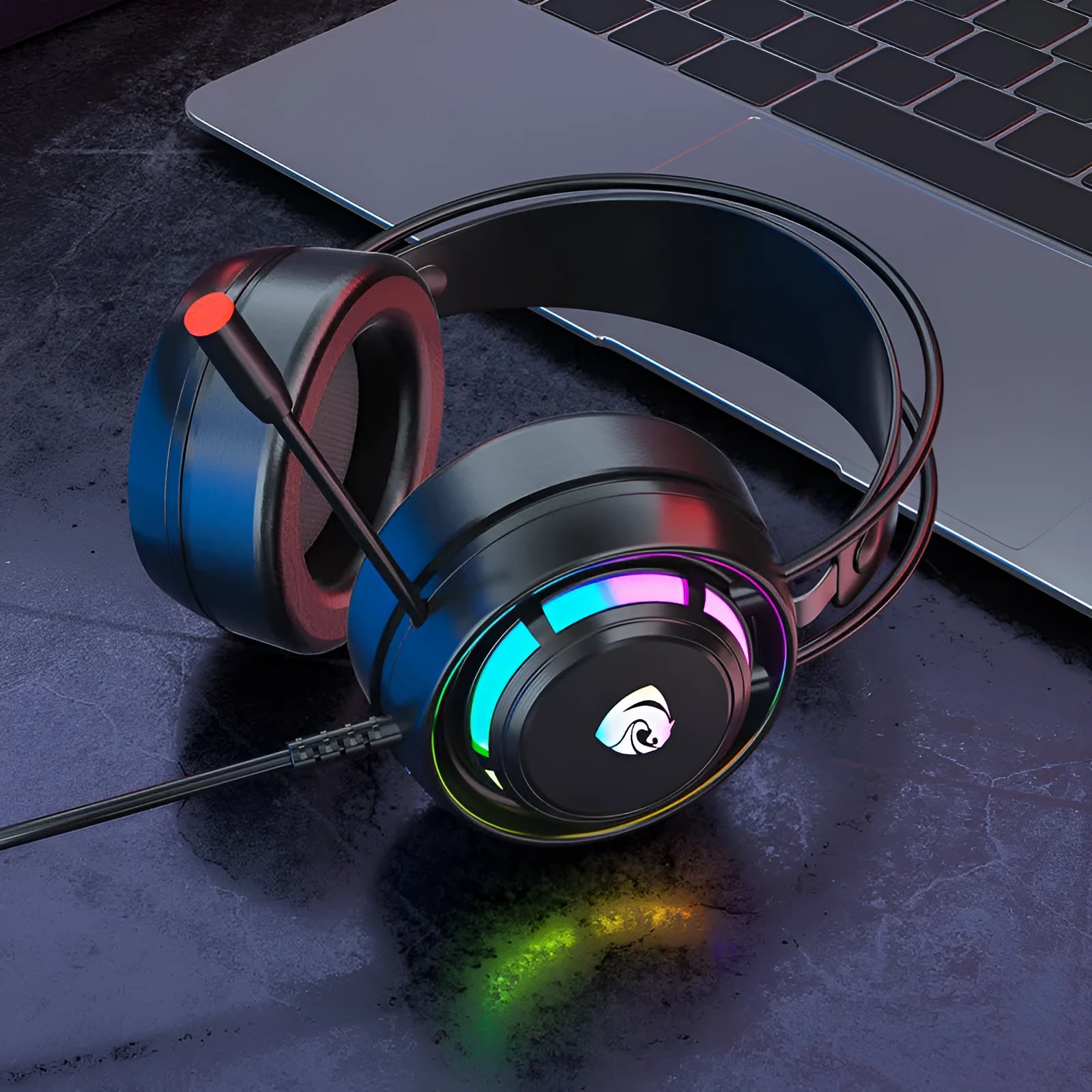 Black wired computer headphones with microphone showing 3.5mm plug and USB version options